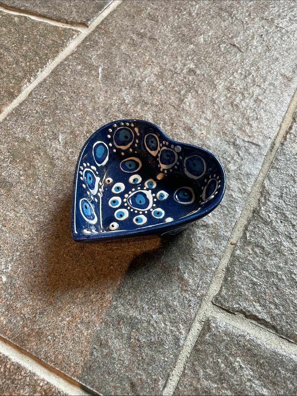 Handpainted Heart Ceramic Dish - Deep Blue Decorative Bowl
